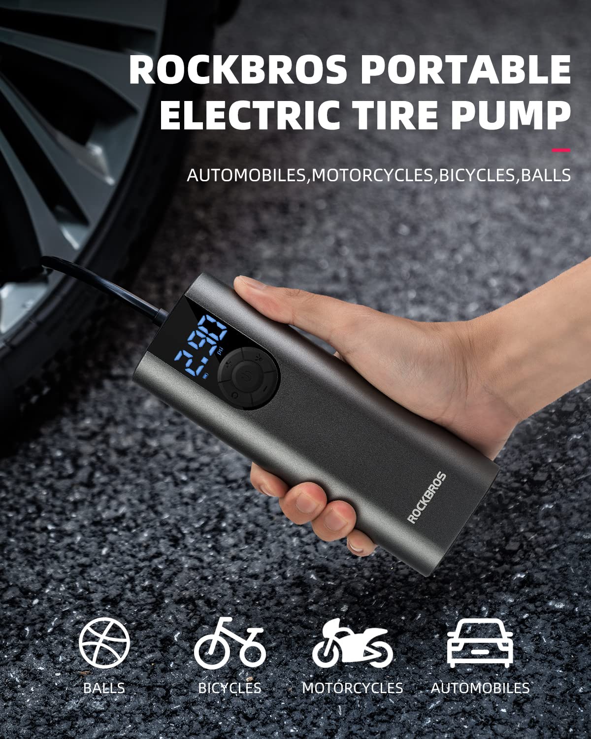 ROCKBROS A8 Electric Bike Tire Pump 150 Psi Inflator Portable Air Compressor 2*2600 mAh - ROCKBROS