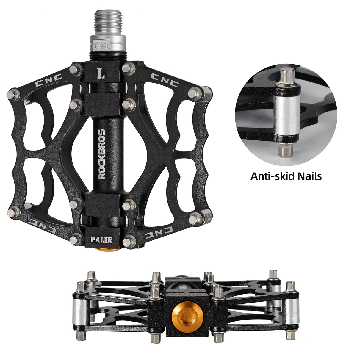 ROCKBROS Lightweight Aluminum Alloy Bike Pedals with Wide Platform Grip - ROCKBROS
