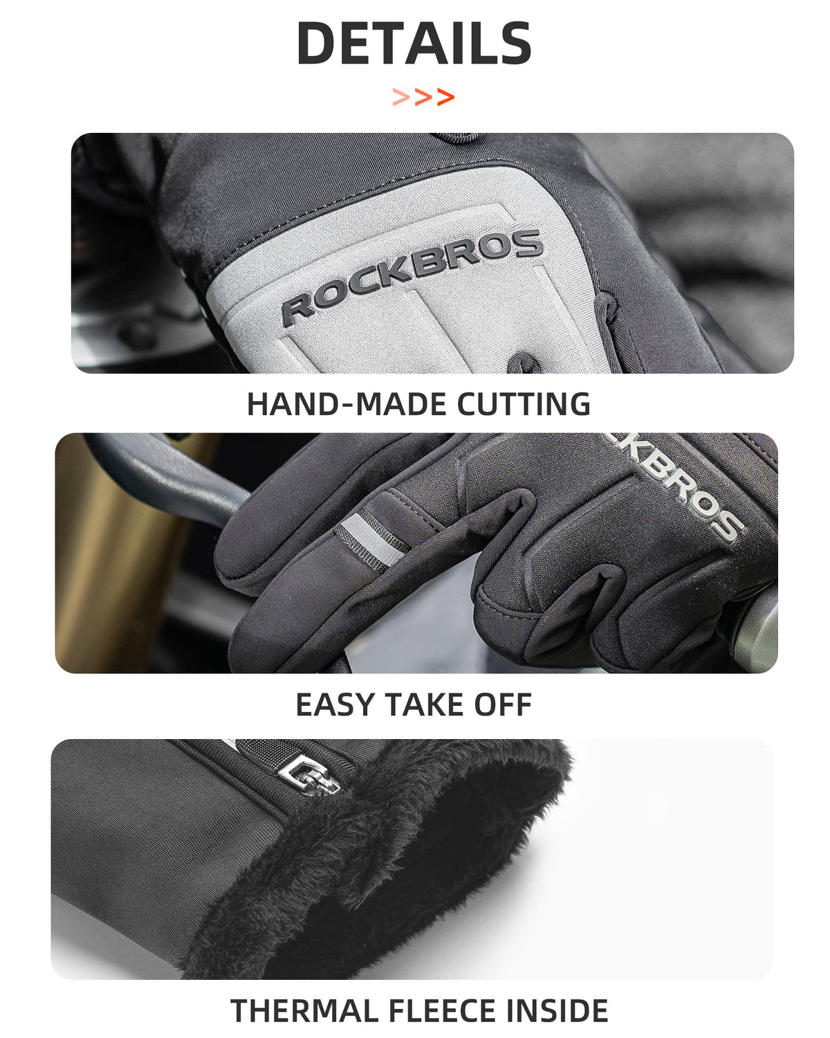 Guantes de Nieve Térmicos ROCKBROS de Ciclismo de Invierno para Correr y Esquiar con Pantalla Táctil para Deportes al Aire Libre