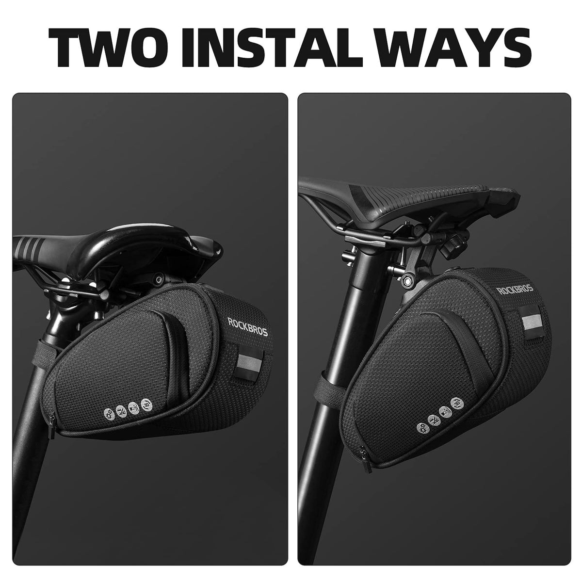 ROCKBROS Bolsa de sillín para bicicleta, debajo del asiento con montaje ajustable, bolsa de almacenamiento grande