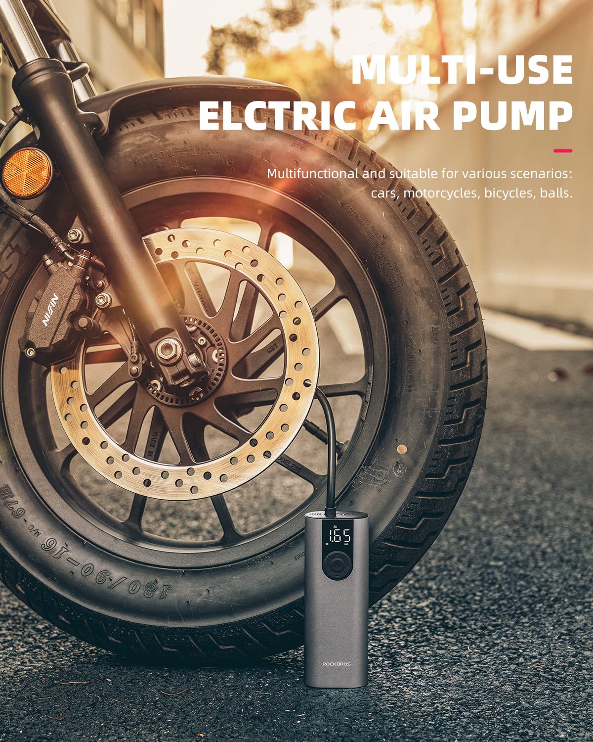ROCKBROS A8 Electric Bike Tire Pump 150 Psi Inflator Portable Air Compressor 2*2600 mAh - ROCKBROS