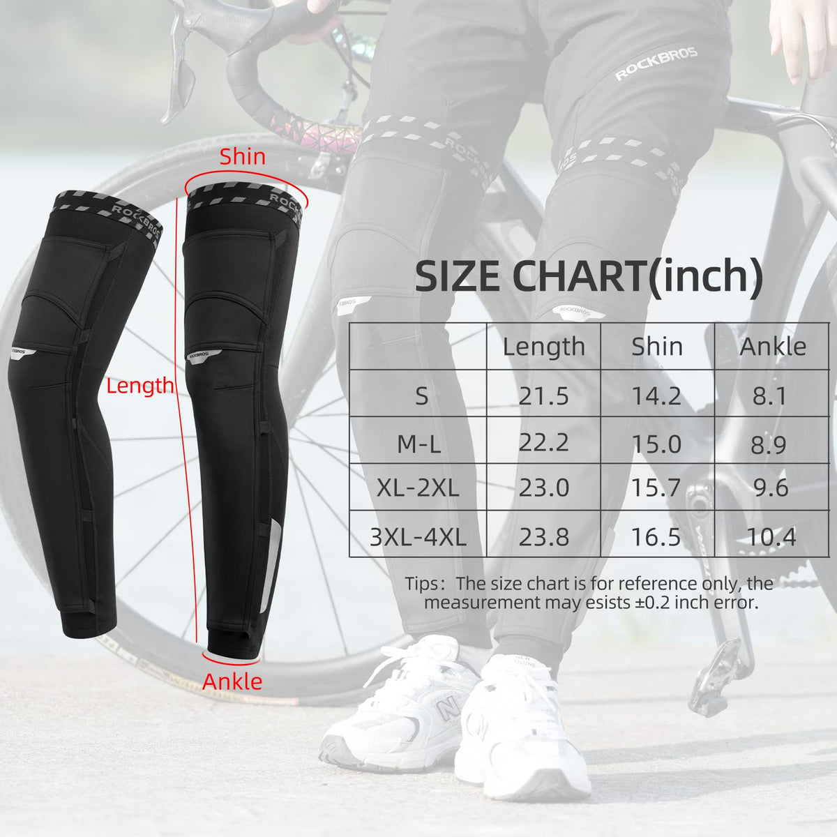 ROCKBROS Cycling Leg Warmers Thermal Fleece Windproof Compression Knee Sleeves for Men Women