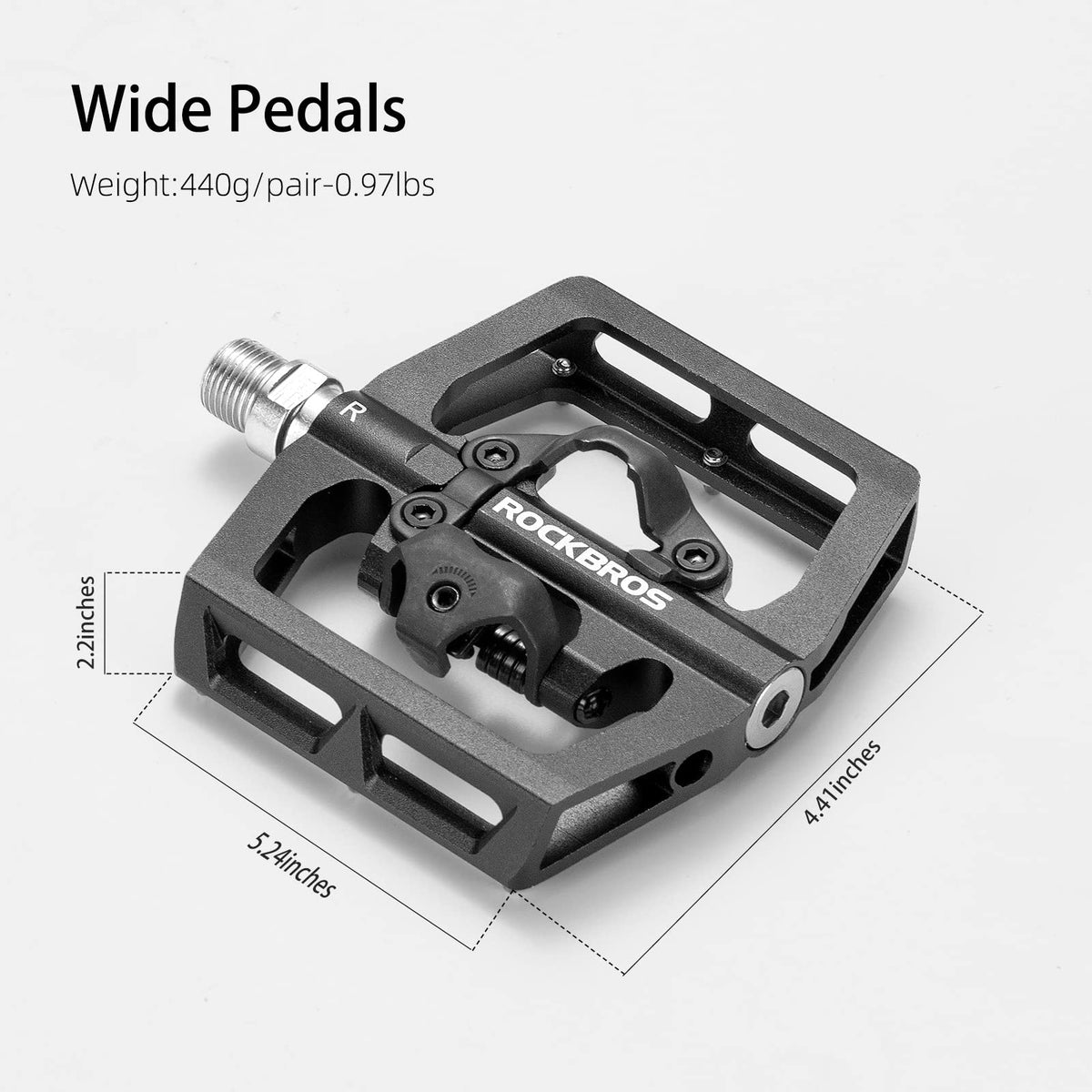ROCKBROS MTB Aluminum Bike Pedals Compatible with SPD - ROCKBROS #Color_black