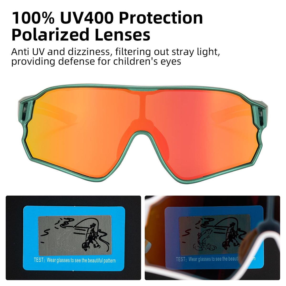 rockbros tr90 frame kids polarized sunglasses lens#color_green