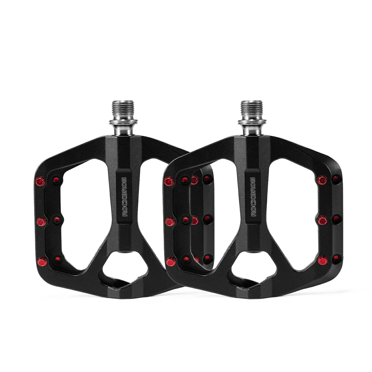 ROCKBROS large black platform bike pedals with red pins