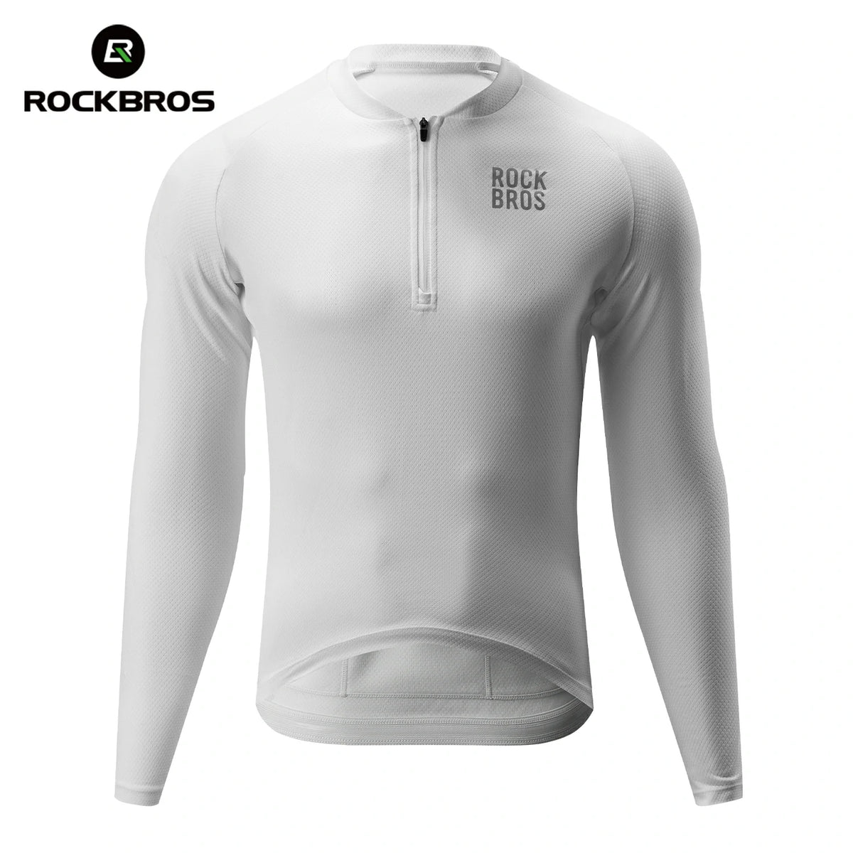 White long-sleeve athletic shirt with 'RockBros' branding on a white background #Color_White