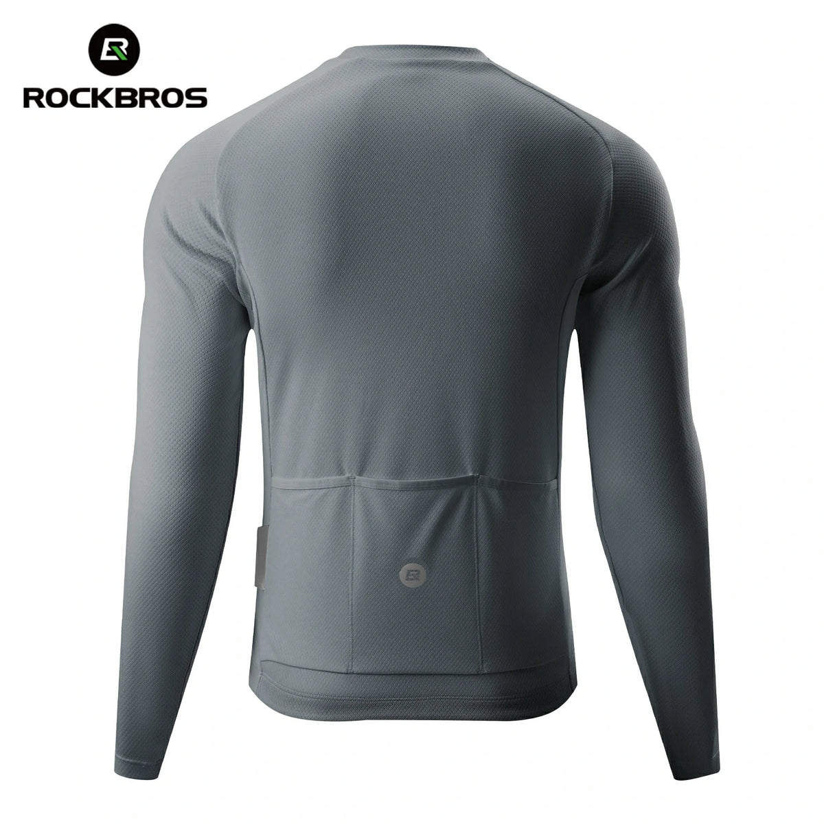 Gray long-sleeve athletic shirt on a white background with RockBros branding. #Color_Gray