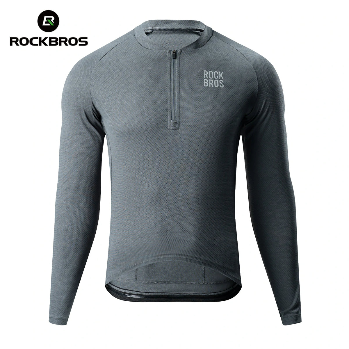 Gray long-sleeve shirt with a quarter zip and 'RockBros' branding on a white background #Color_Gray