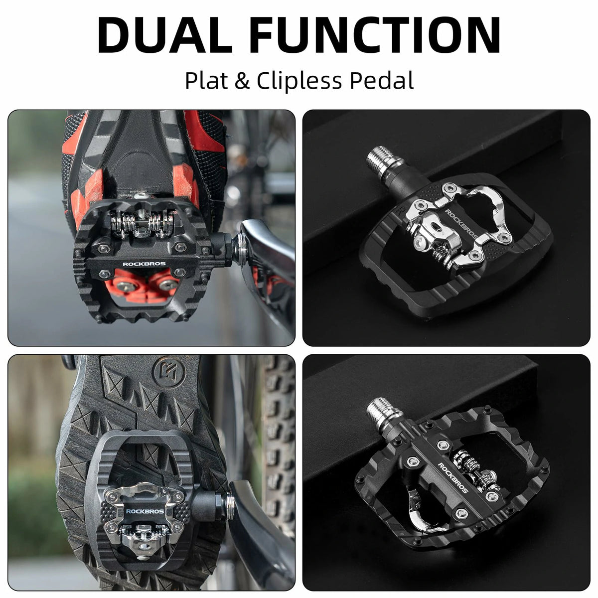 Bicycle pedal with dual function labeled on a white background
