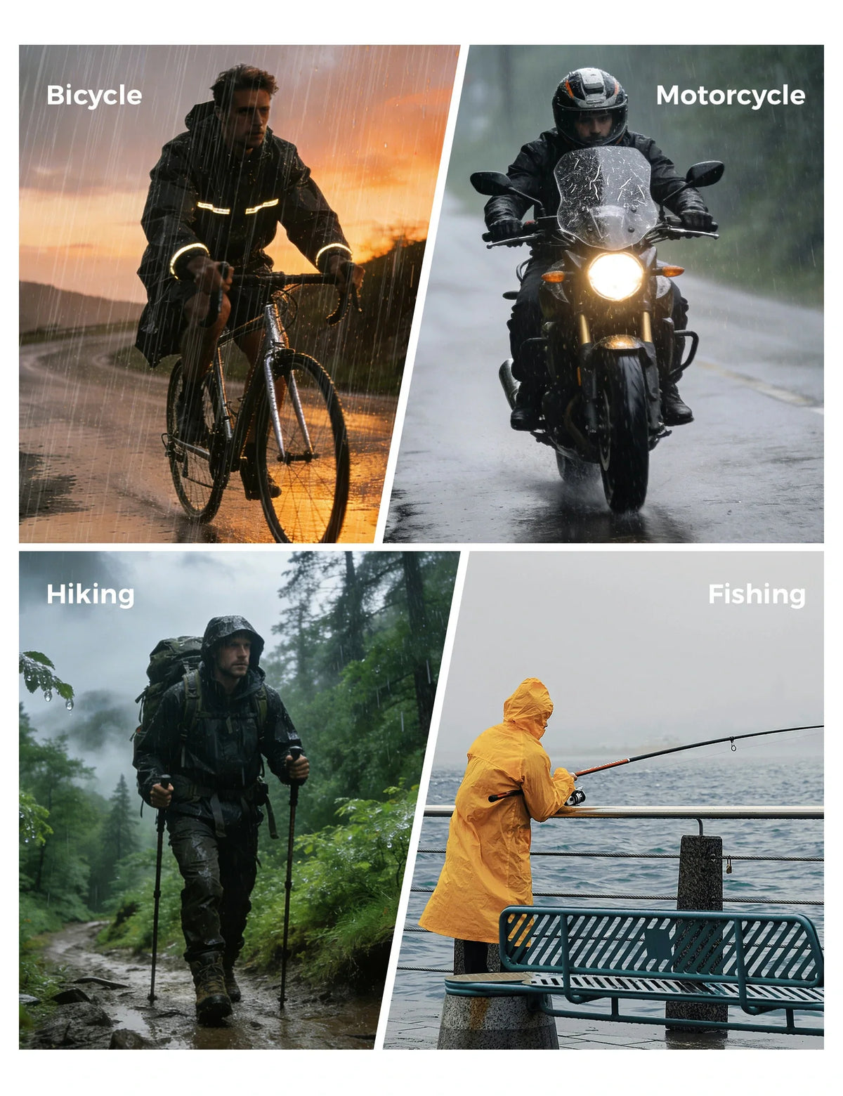 Rockbros waterproof cycling rain suit worn in wet weather conditions
