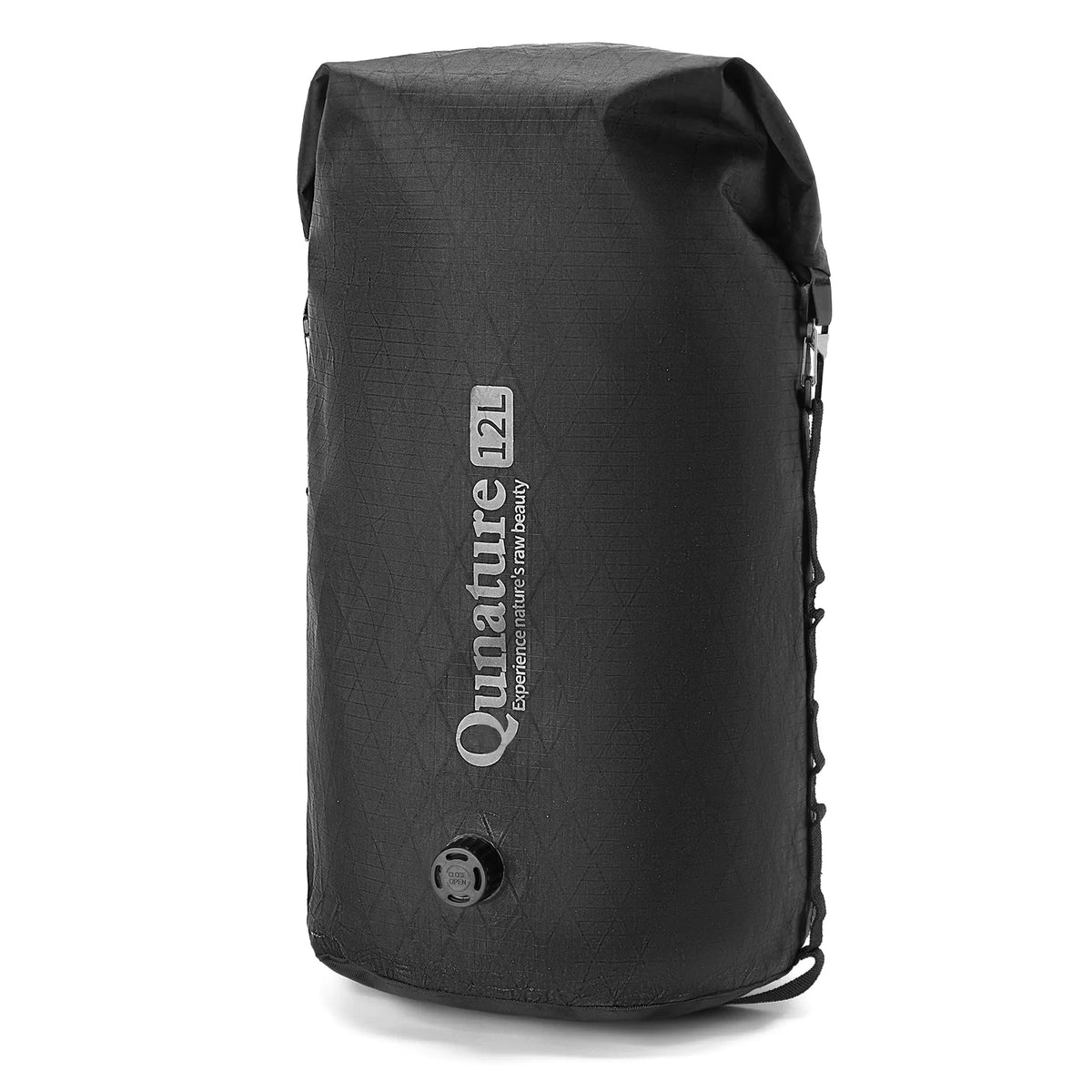 Black dry bag with 'Qunature' branding on a white background