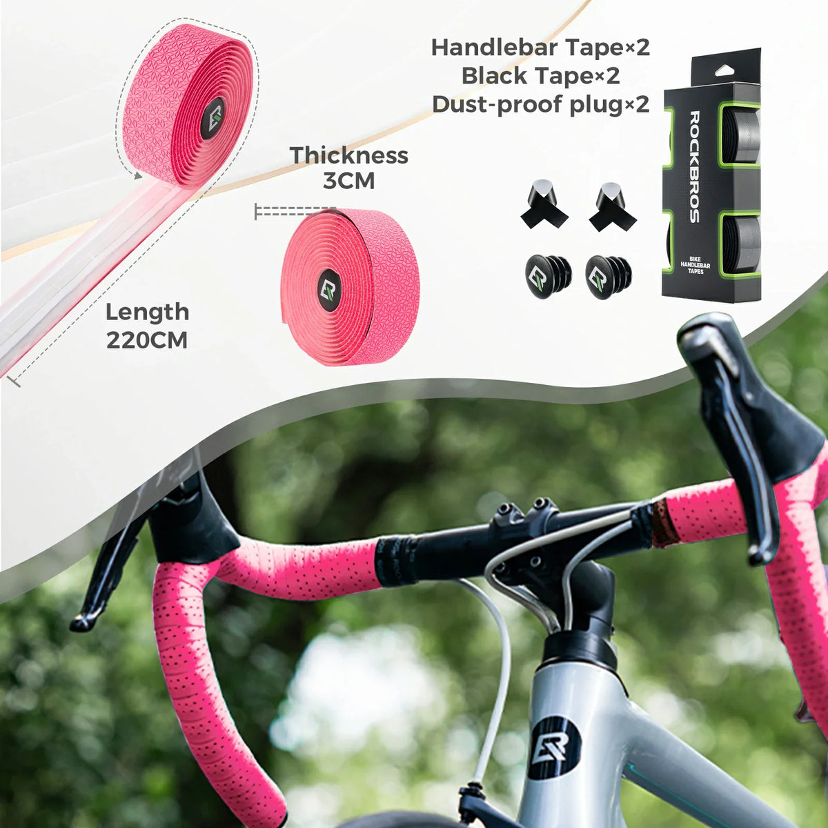 Extra long 220cm 3mm thick road bike handlebar tape for comfort and grip