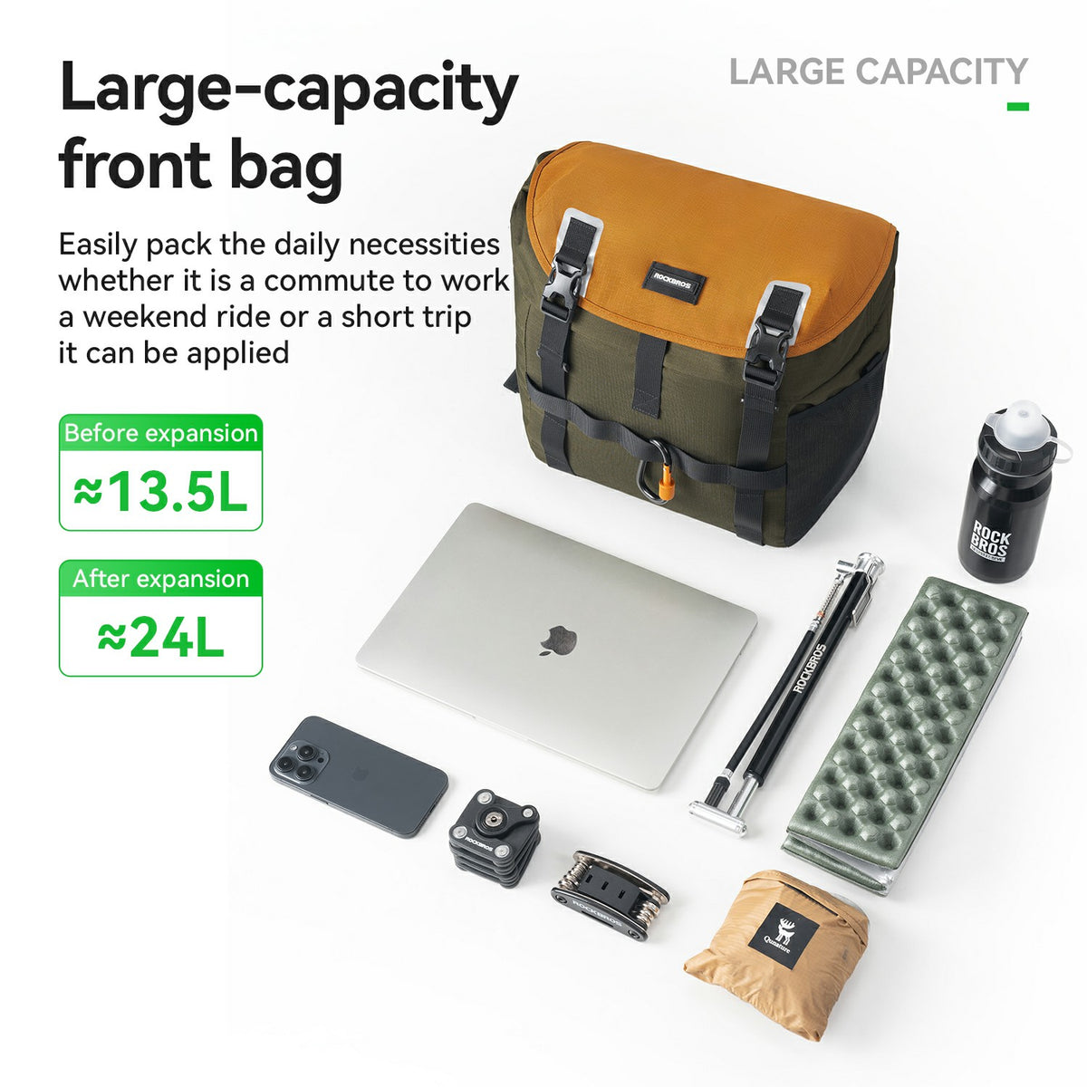 waterproof cycling storage bag 24l rockbros expandable handlebar bag