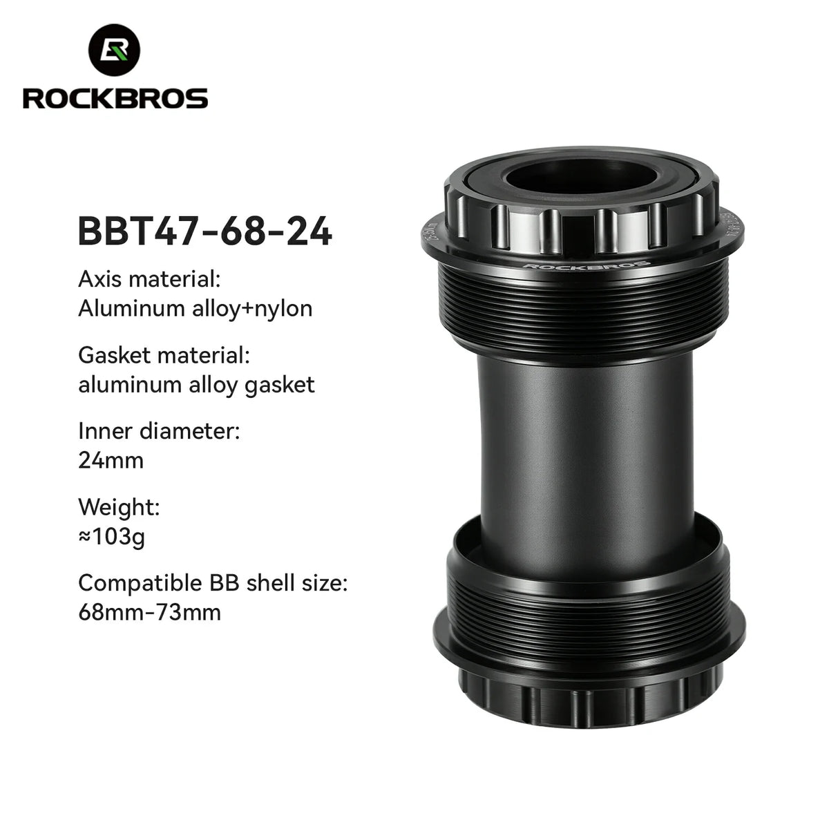 Bicycle bottom bracket with technical specifications on a white background #Size_BBT47-68-24