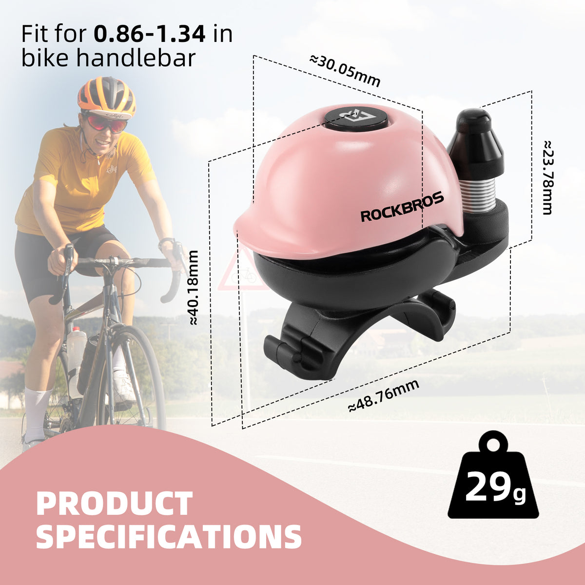 rockbros-80db-bike-bell,-aluminum-alloy,-fits-22-34mm-handlebars#color_pink