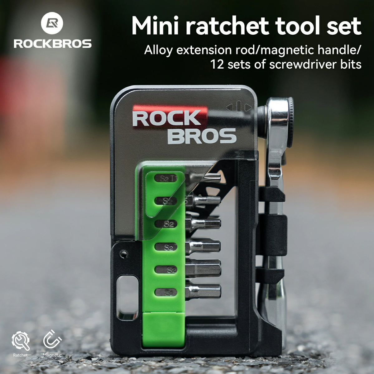 Rock Bros mini ratchet tool set with screwdriver bits