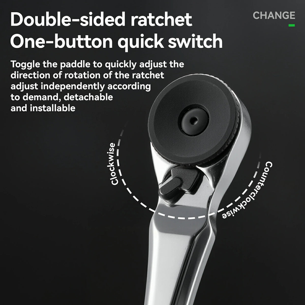 Double-sided ratchet with one-button quick switch