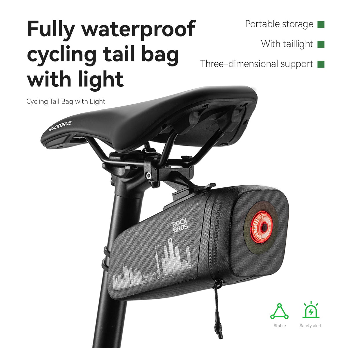 ROCKBROS Bike Saddle Bag Waterproof with Brake Sensor Tail Light
