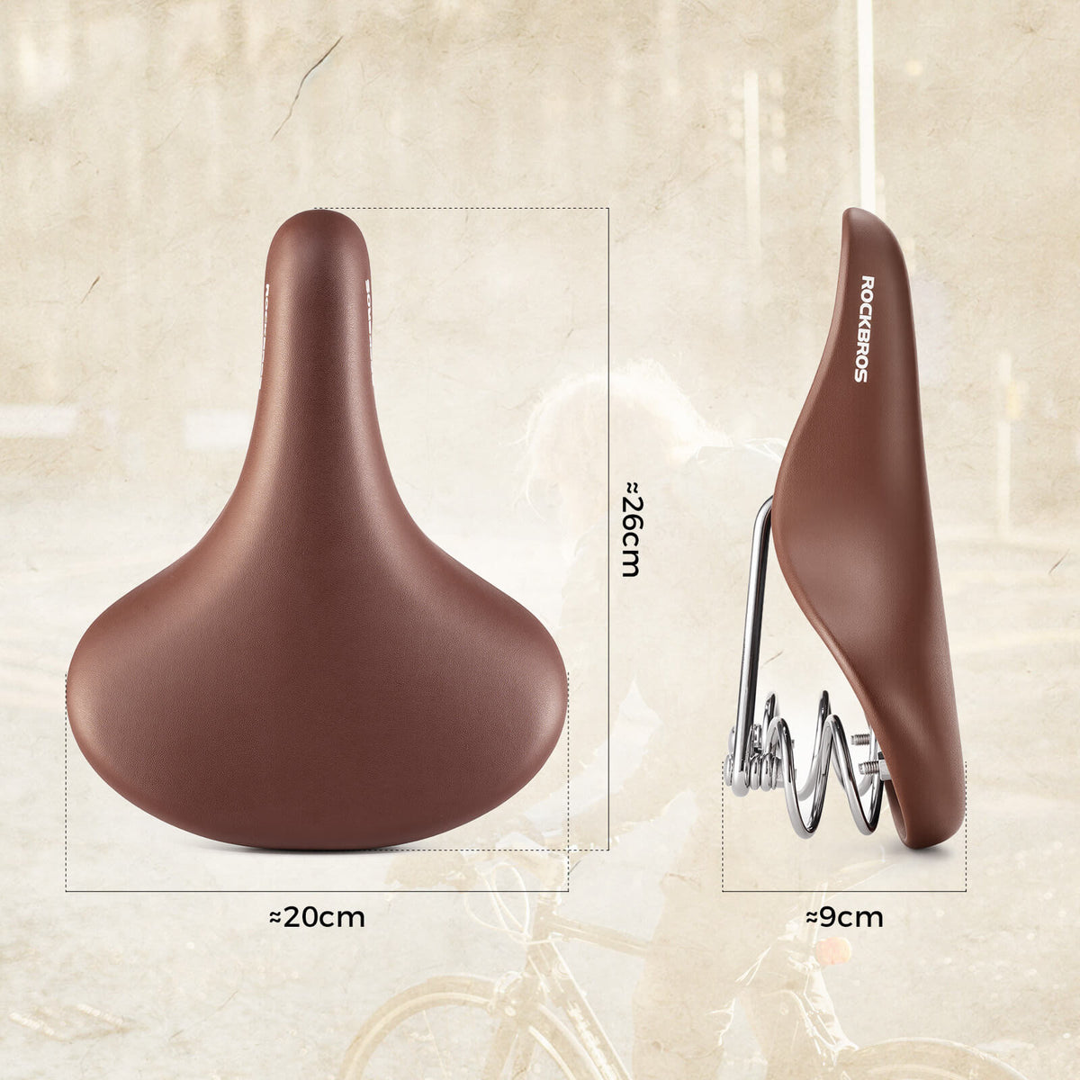 ROCKBROS retro style bike saddle featuring classic design with enhanced comfort and durability for vintage and city bikes.