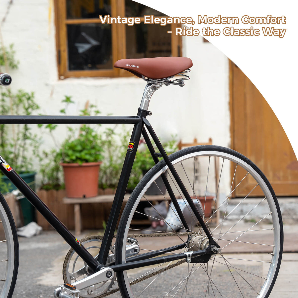 ROCKBROS retro style bike saddle featuring classic design with enhanced comfort and durability for vintage and city bikes.