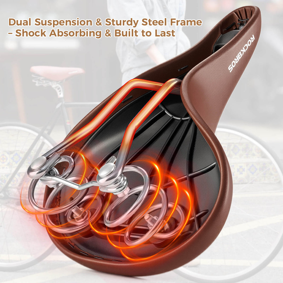 ROCKBROS retro style bike saddle featuring classic design with enhanced comfort and durability for vintage and city bikes.