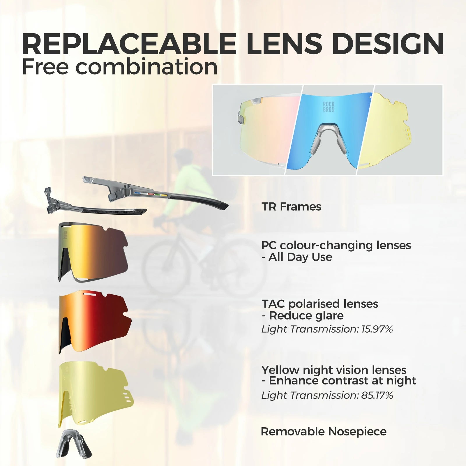 Lightweight Photochromic Cycling Glasses with Polarized Lenses