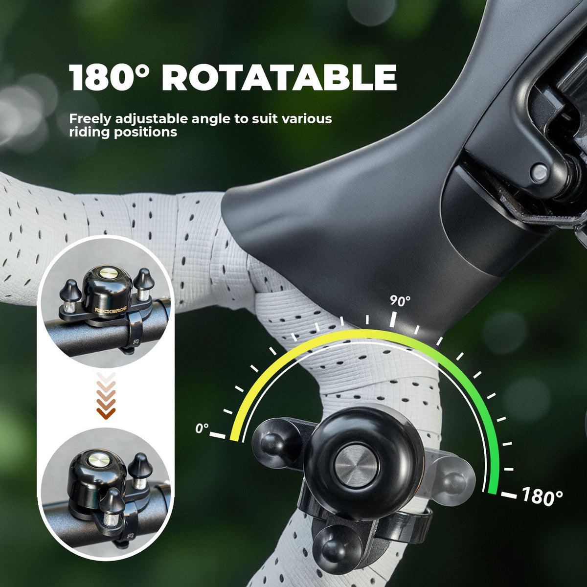 ROCKBROS dual hammer bike bell with loud, crisp sound and durable design for enhanced safety on busy roads.