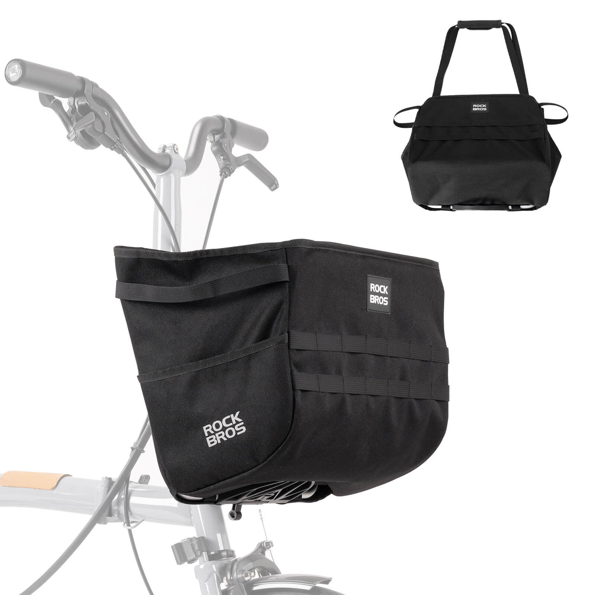 rockbros folding bike handlebar bag w016 multifunctional basket bag for convenient front storage #Color_Black