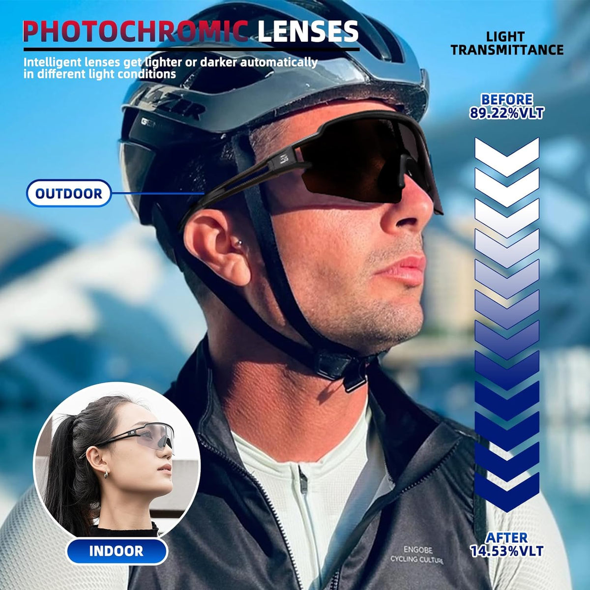 rockbros half frame sunglasses with photochromic lens technology#color_black
