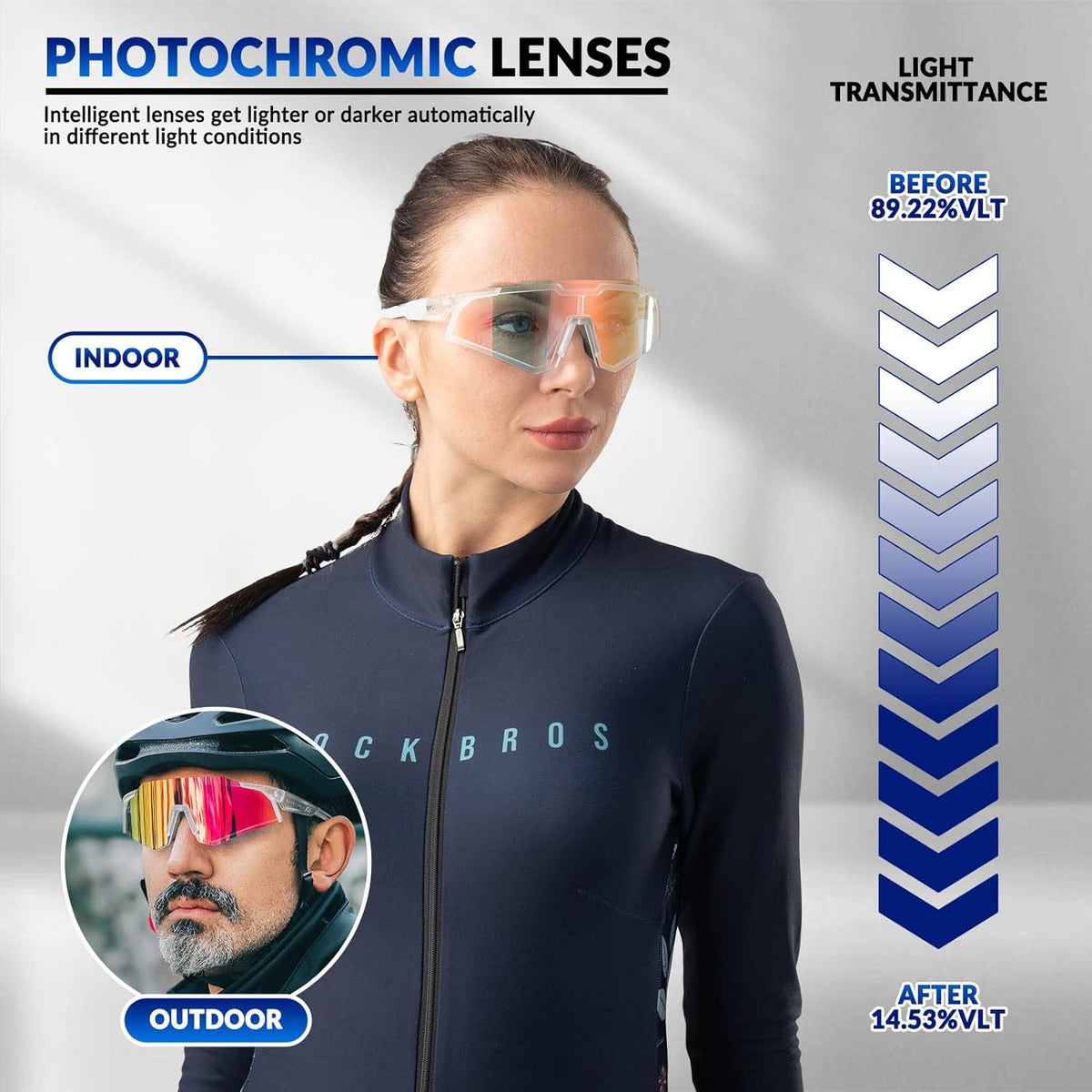 rockbros photochromic sunglasses with durable tr90 half frame#color_lightblack