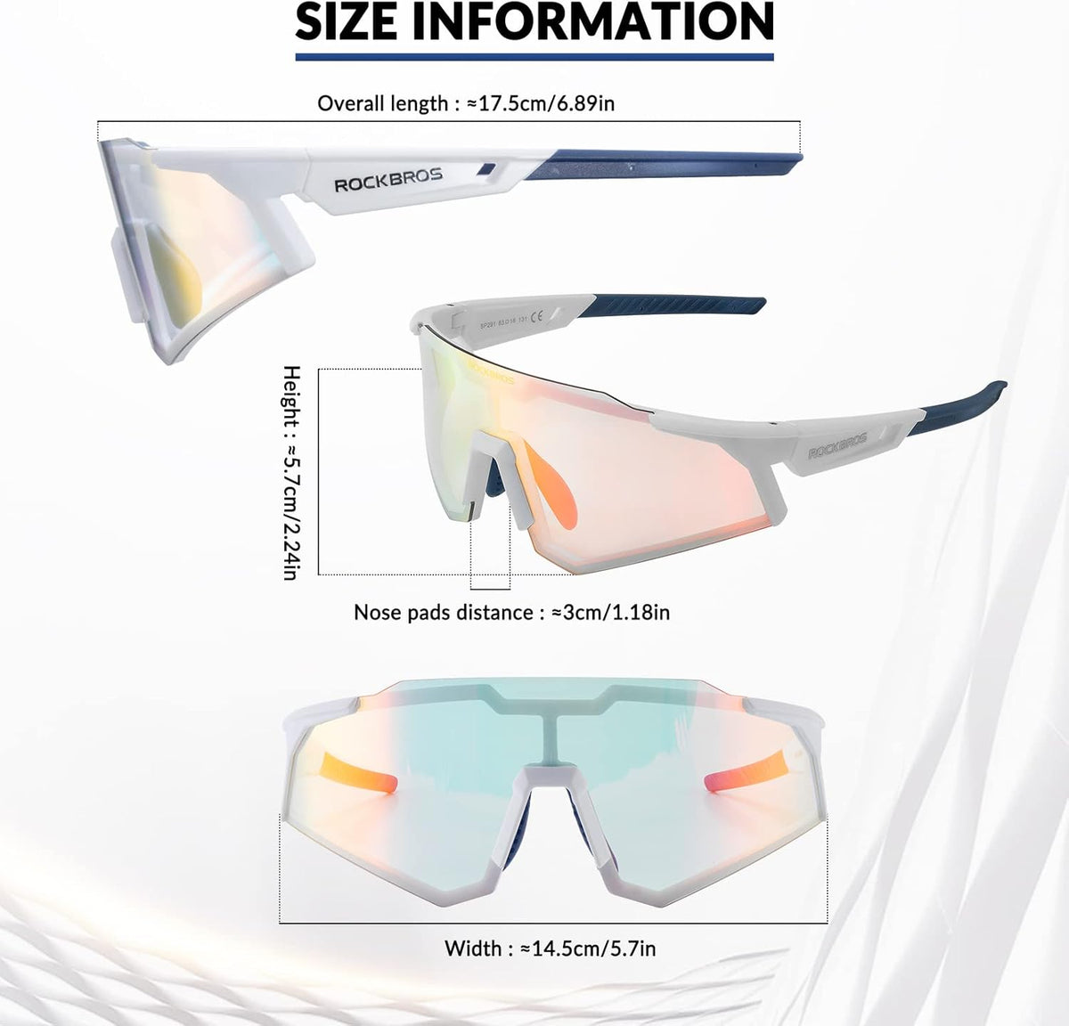 rockbros tr90 frame photochromic sunglasses for sports#color_off-white
