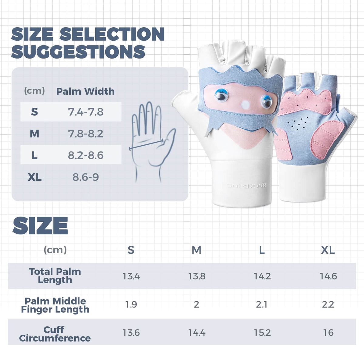 ROCKBROS kids half-finger cycling gloves featuring cute patterns for boys and girls.
#color_pink