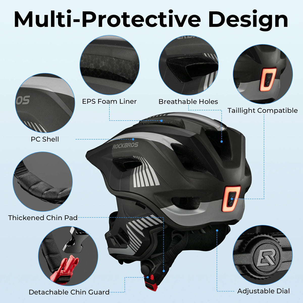 ROCKBROS Kids Full Face Helmet Detachable for Youth Child Boys Girls Ages 3-16