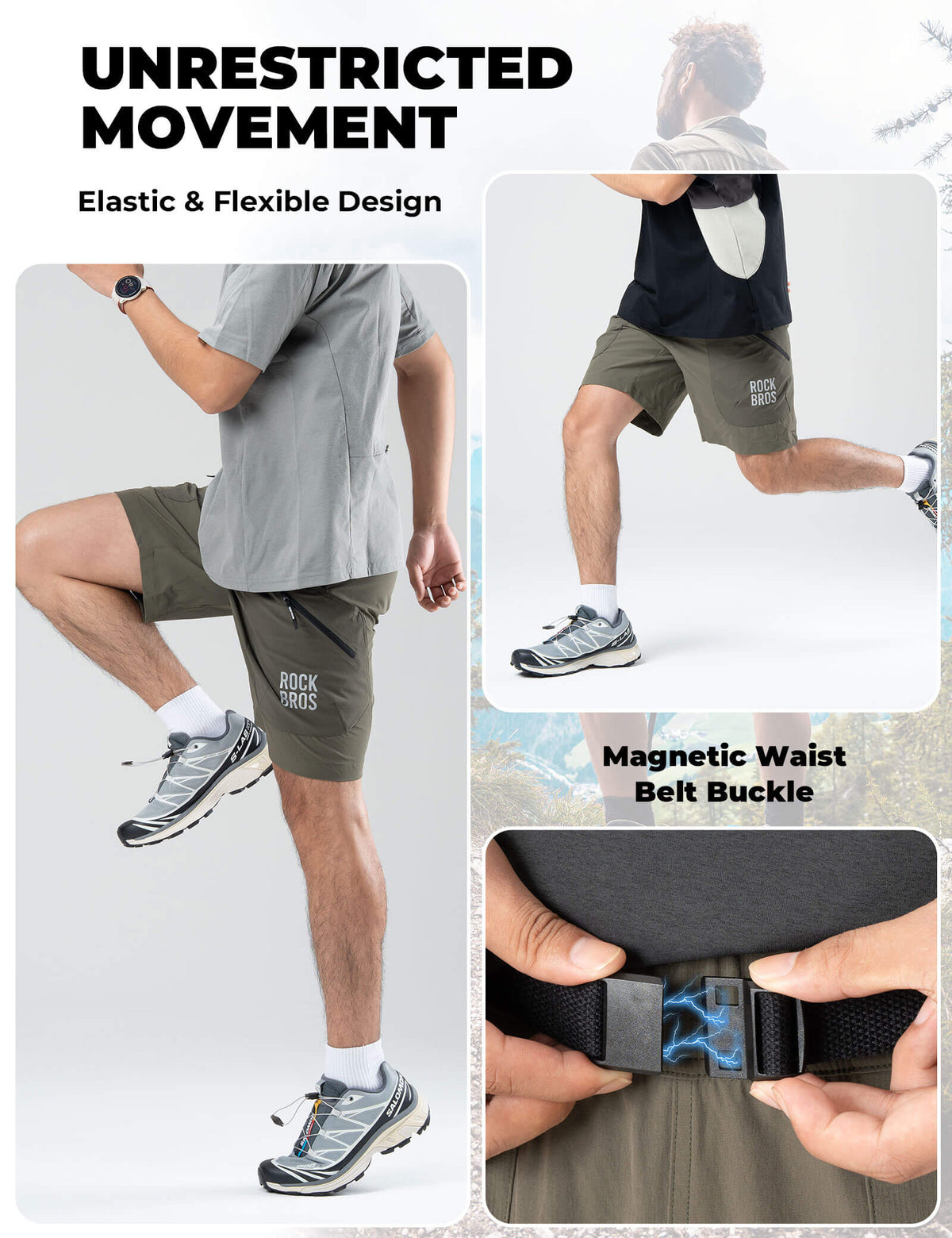 ROCKBROS Men's Quick Dry Commuter Shorts for Running and Hiking.
#color_army green