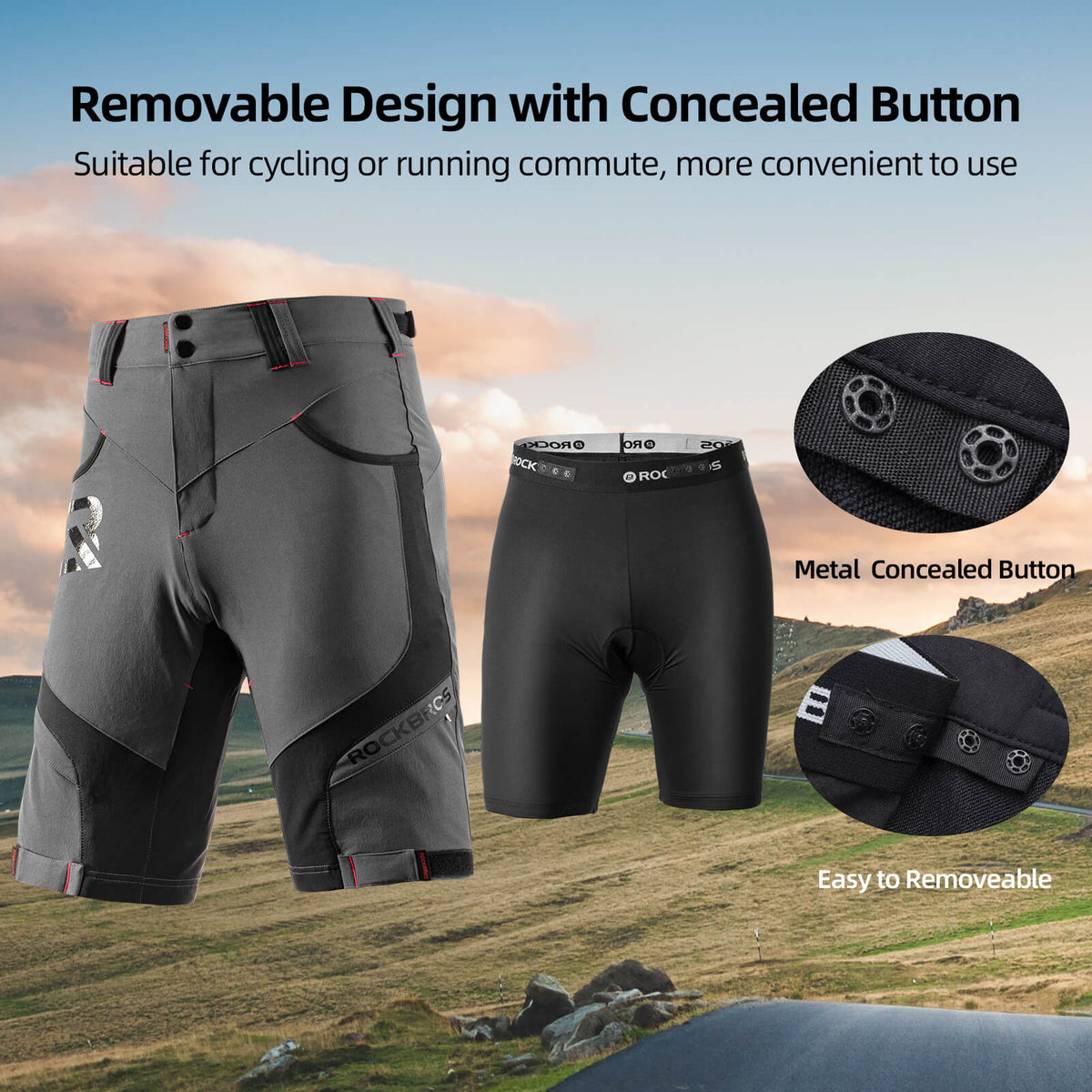 rockbros men's 4d padded cycling shorts with compression design for enhanced comfort