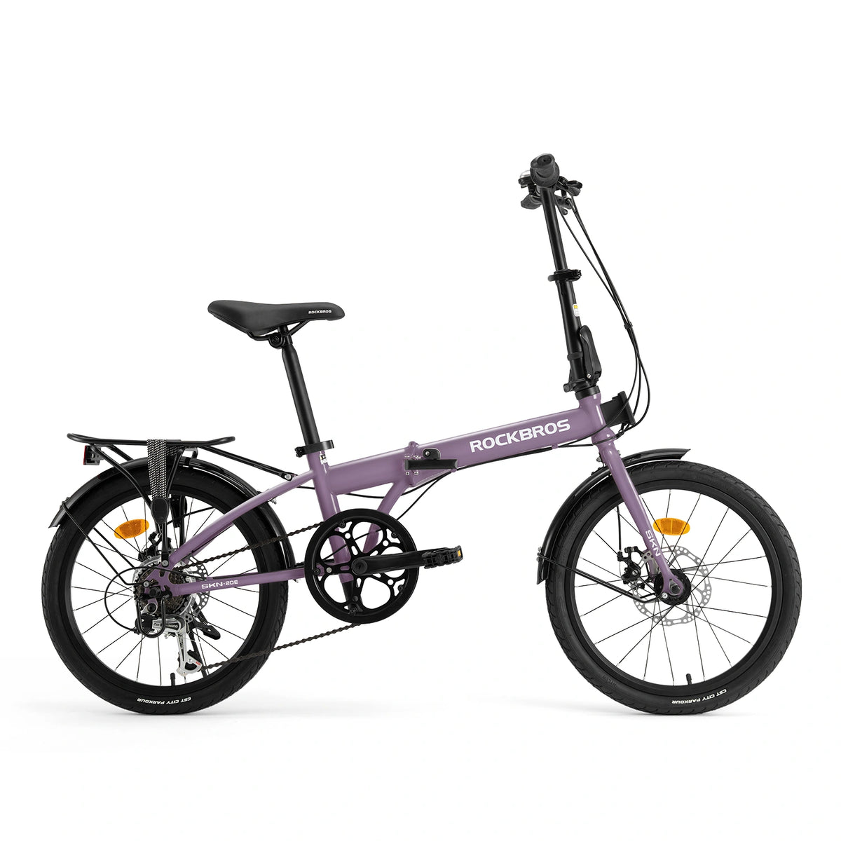 Purple folding bike with 'RockBros' branding on a white background #Color_Purple