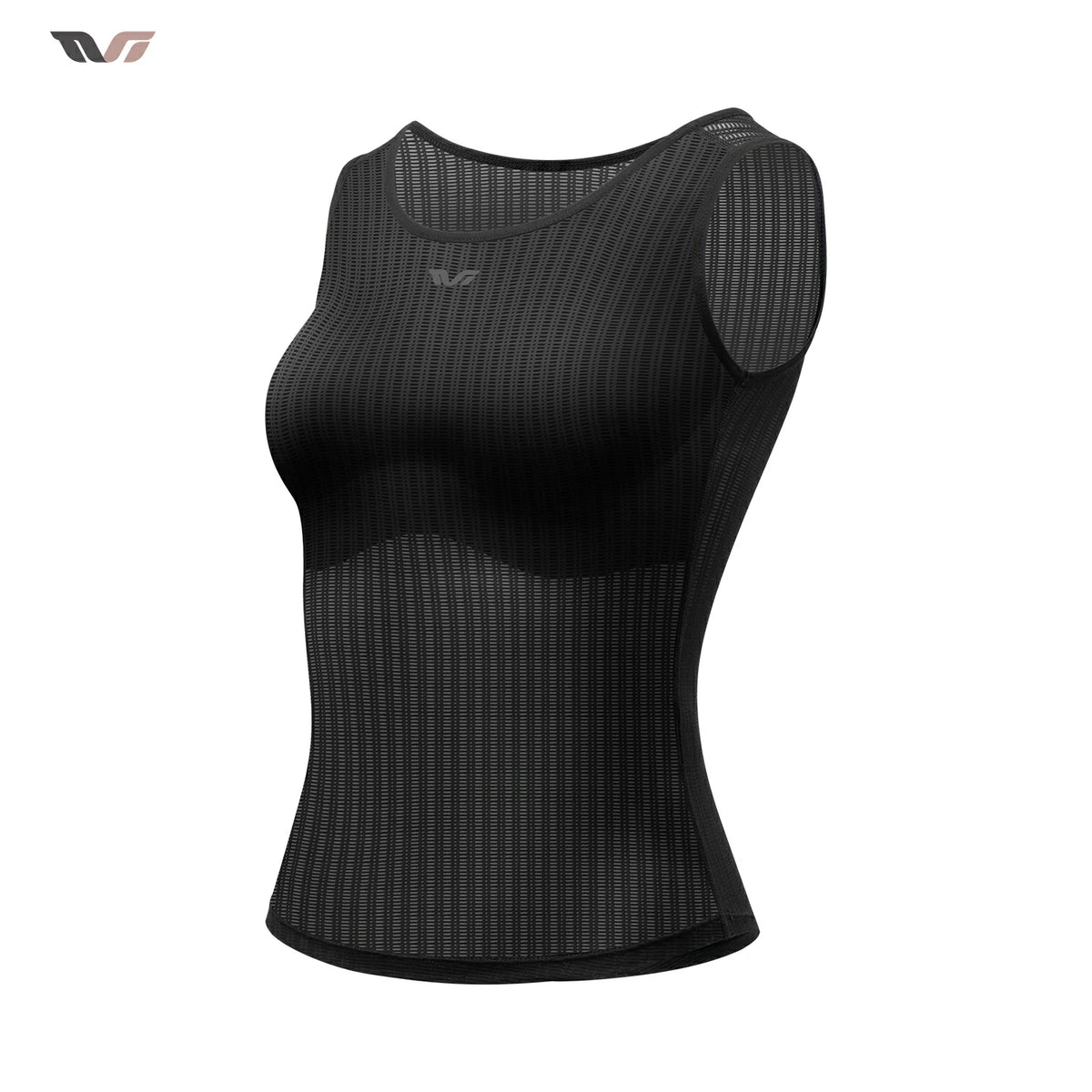 A black sleeveless athletic tank top with a textured, ribbed mesh fabric and shoulder panels, shown on a white background. #Color_Black