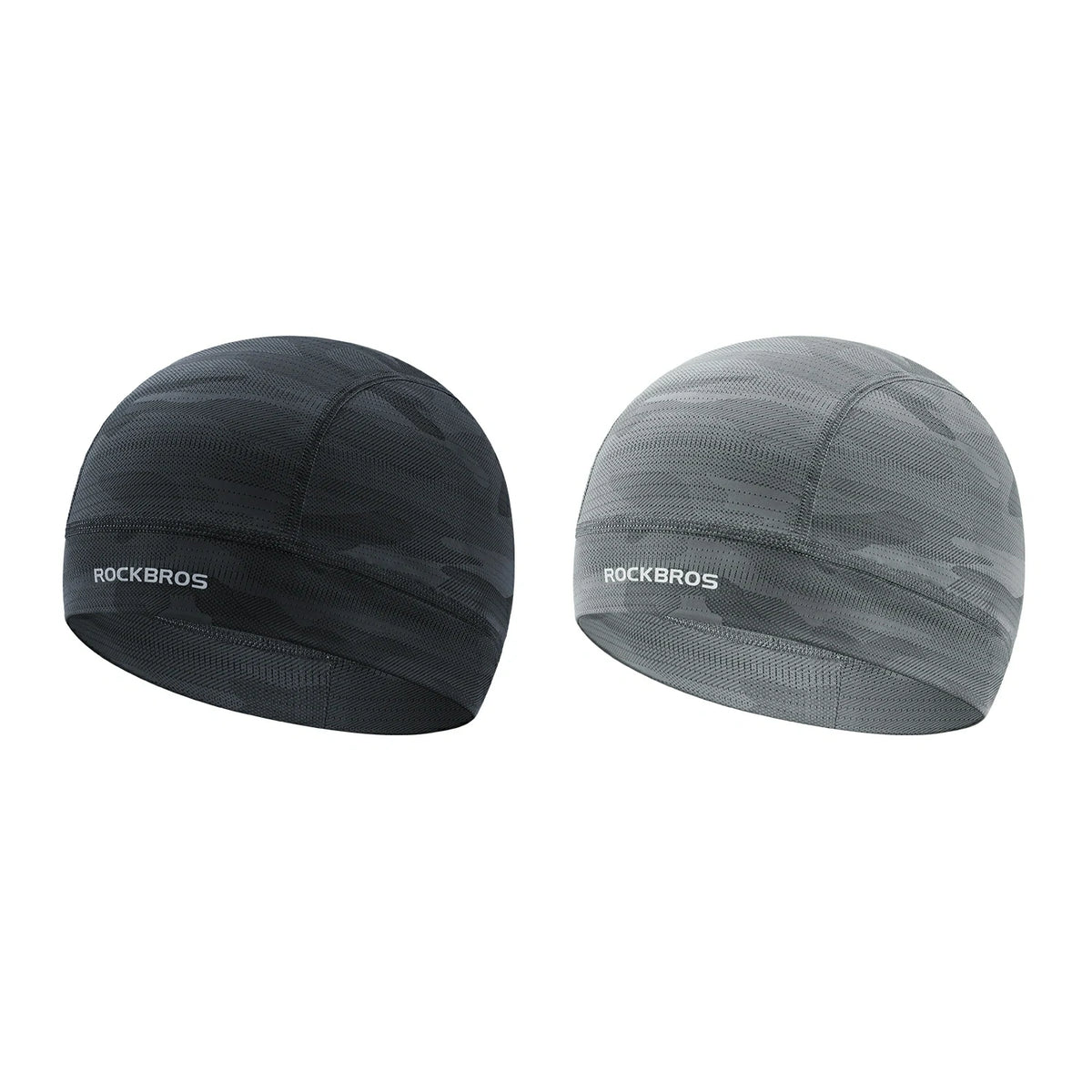 Two caps, one black and one gray, with 'RockBros' branding on a white background. #Color_Black Color2_Gray2