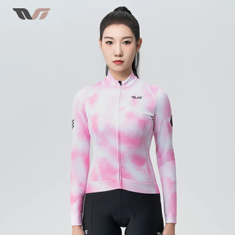 TVI Cycling Jersey Fleece Long Sleeve for 41–68 °F-Fantasy Pink
