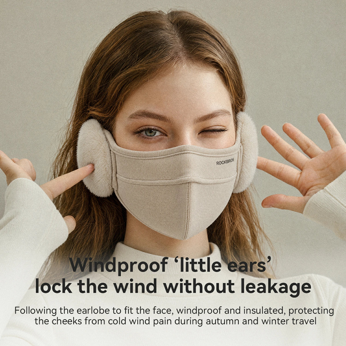 ROCKBROS winter face cover with plush lining and ear coverage